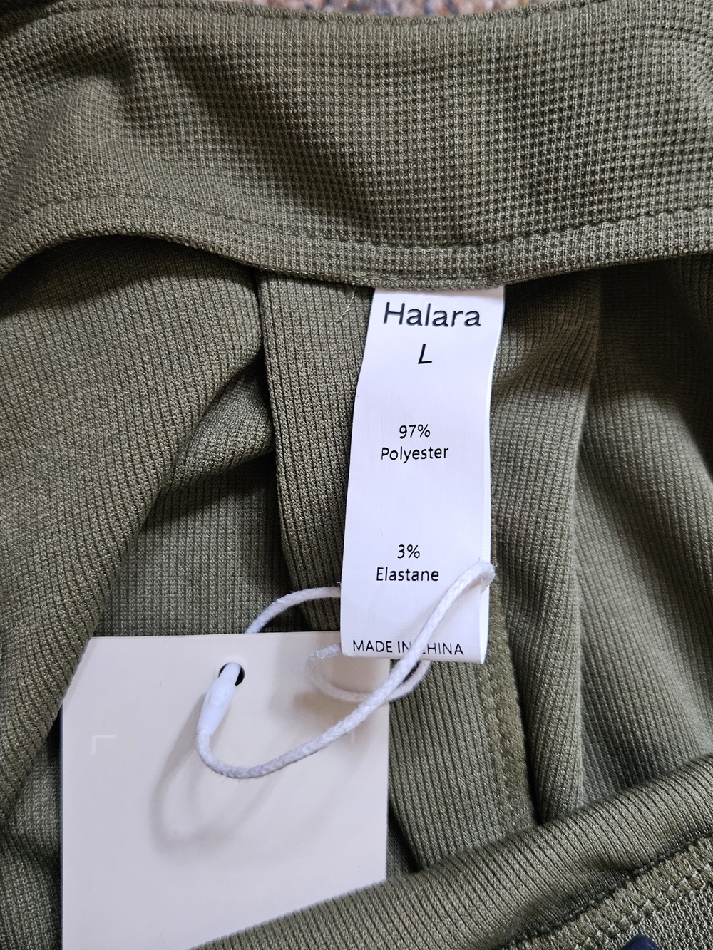 NWT HALARA Olive Green Waffle Knit Wide-Leg Jumpsuit Overalls Size L Minimalist - Picture 6 of 8
